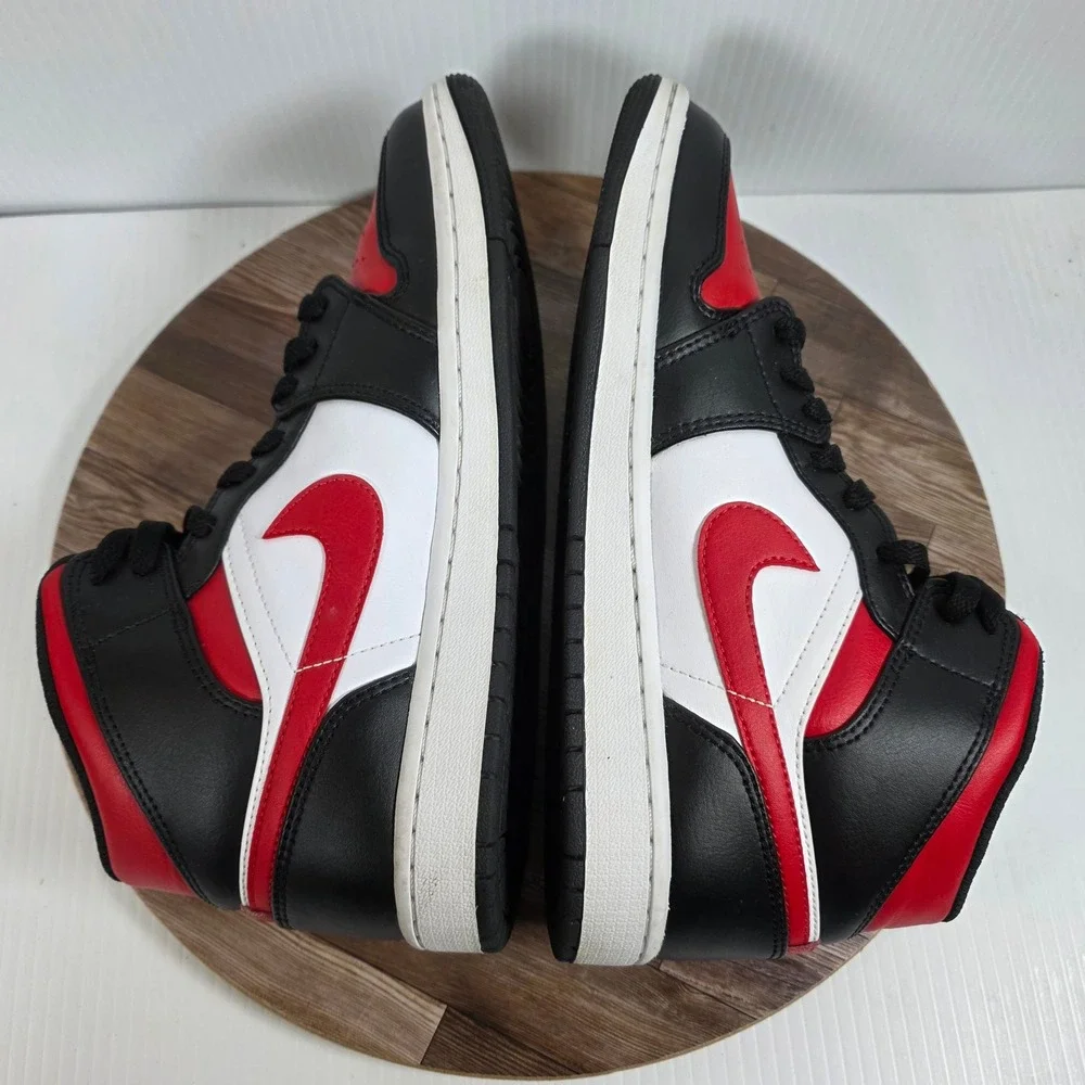 Nike Air Jordan 1 Mid Bred Toe Red/Black/White Leather Sneakers Size 8